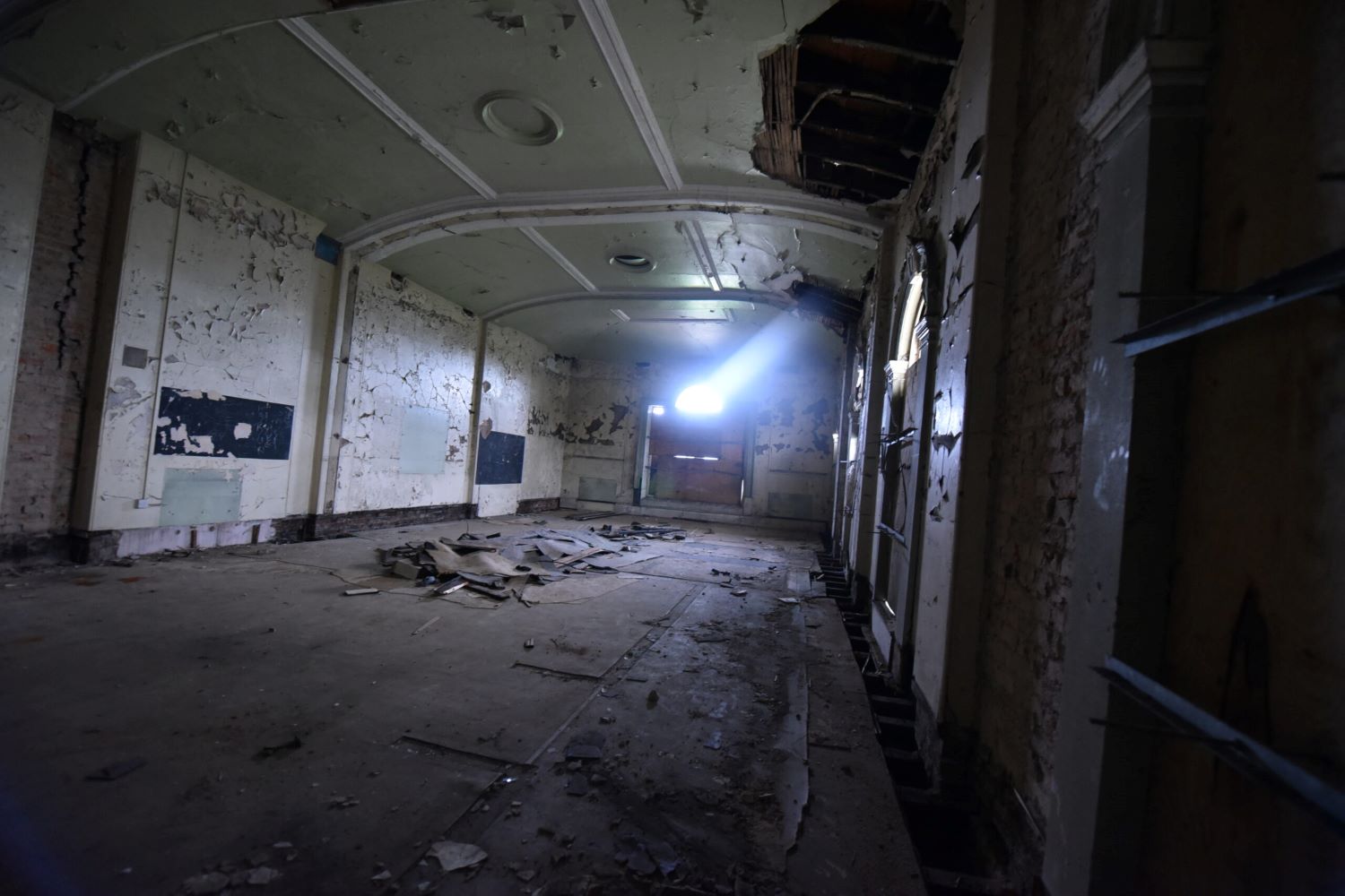 interior of the old town hall, rundown but still regal