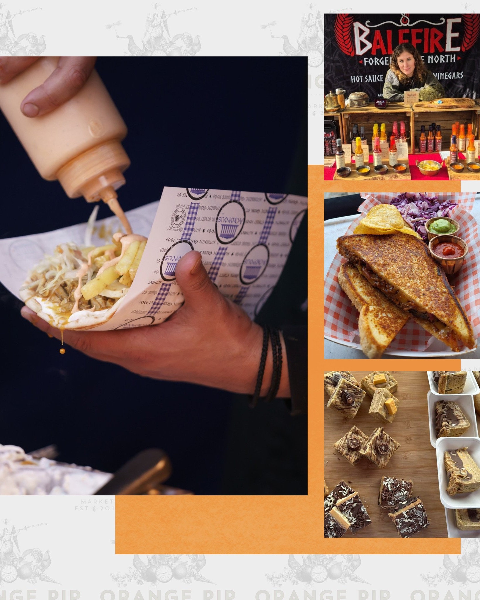 Collage of food traders at Orange Pip May 2026